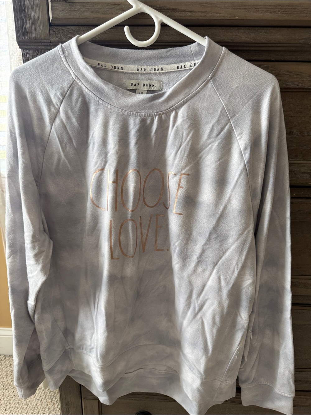 Rae Dunn Kids Light Gray Tie-Dye Sweatshirt with Gold "Choose Love"